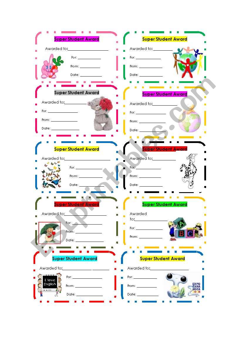 Super student award worksheet