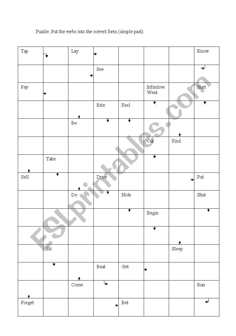 Verbs crossword worksheet