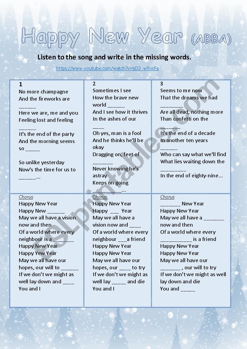 Happy New Year ABBA worksheet