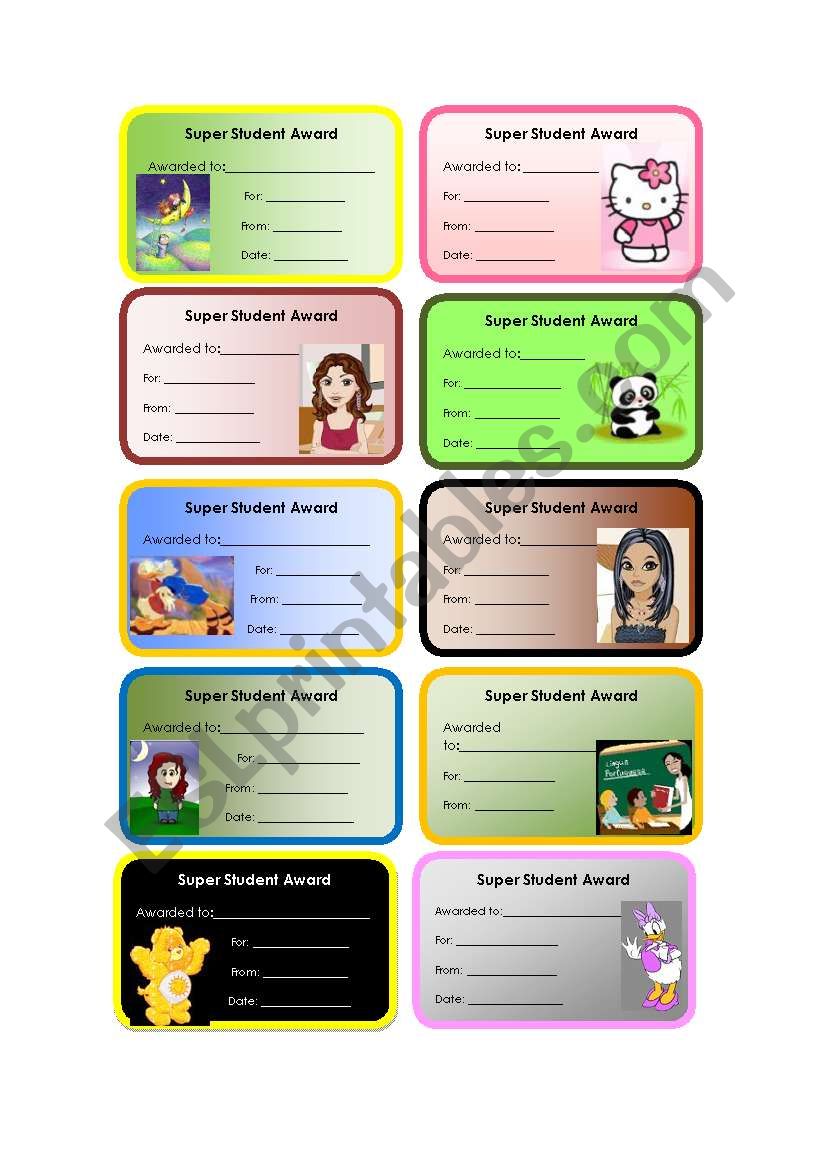 Super student award worksheet