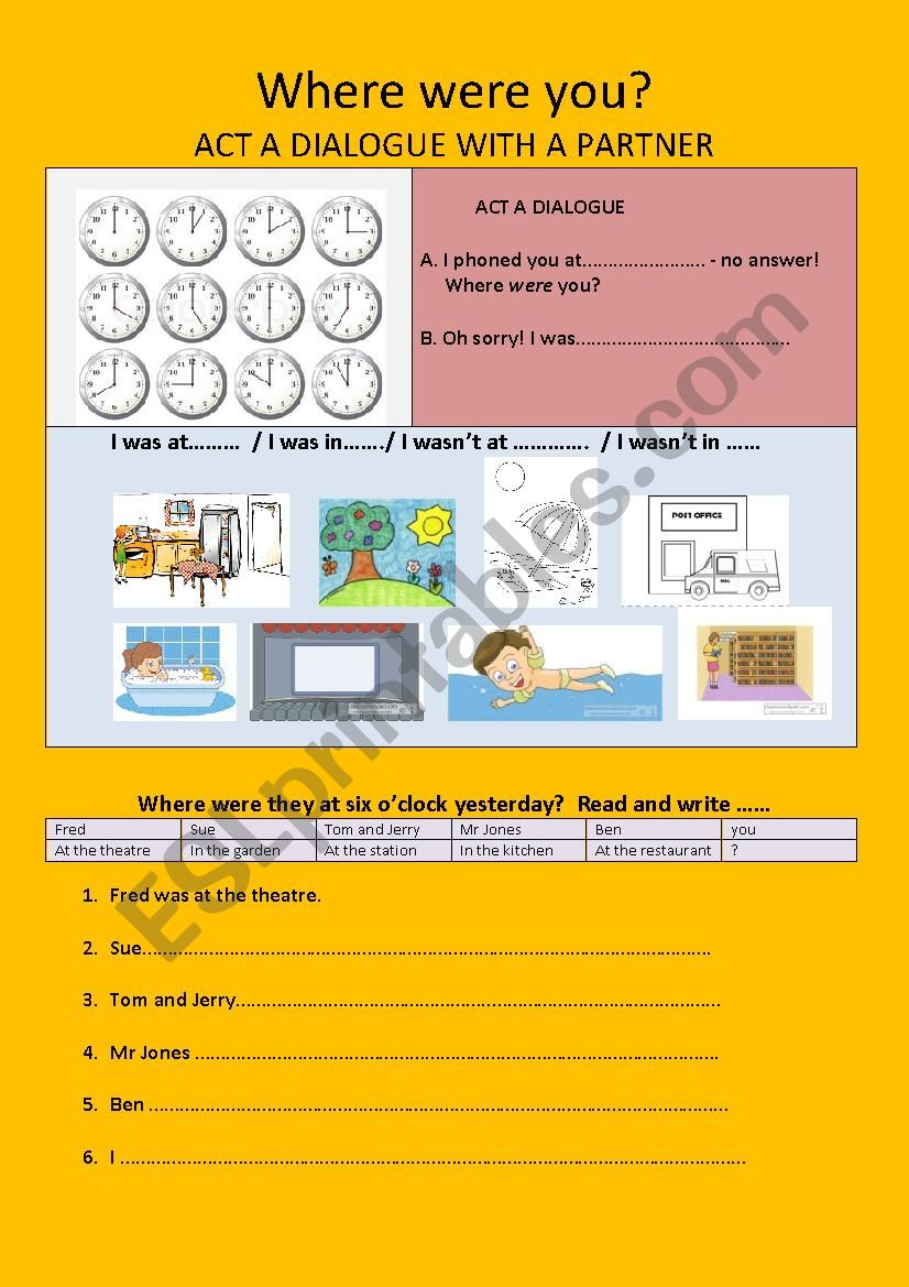 Where were you? worksheet