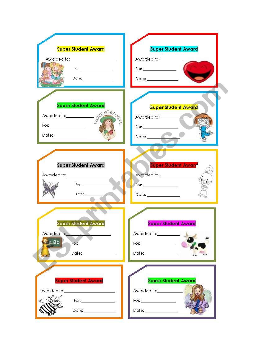 Super student award worksheet