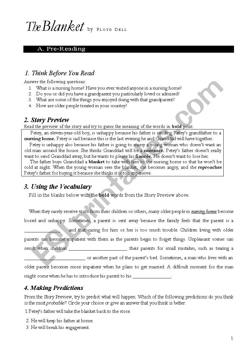 The Blanket Reading Activity worksheet