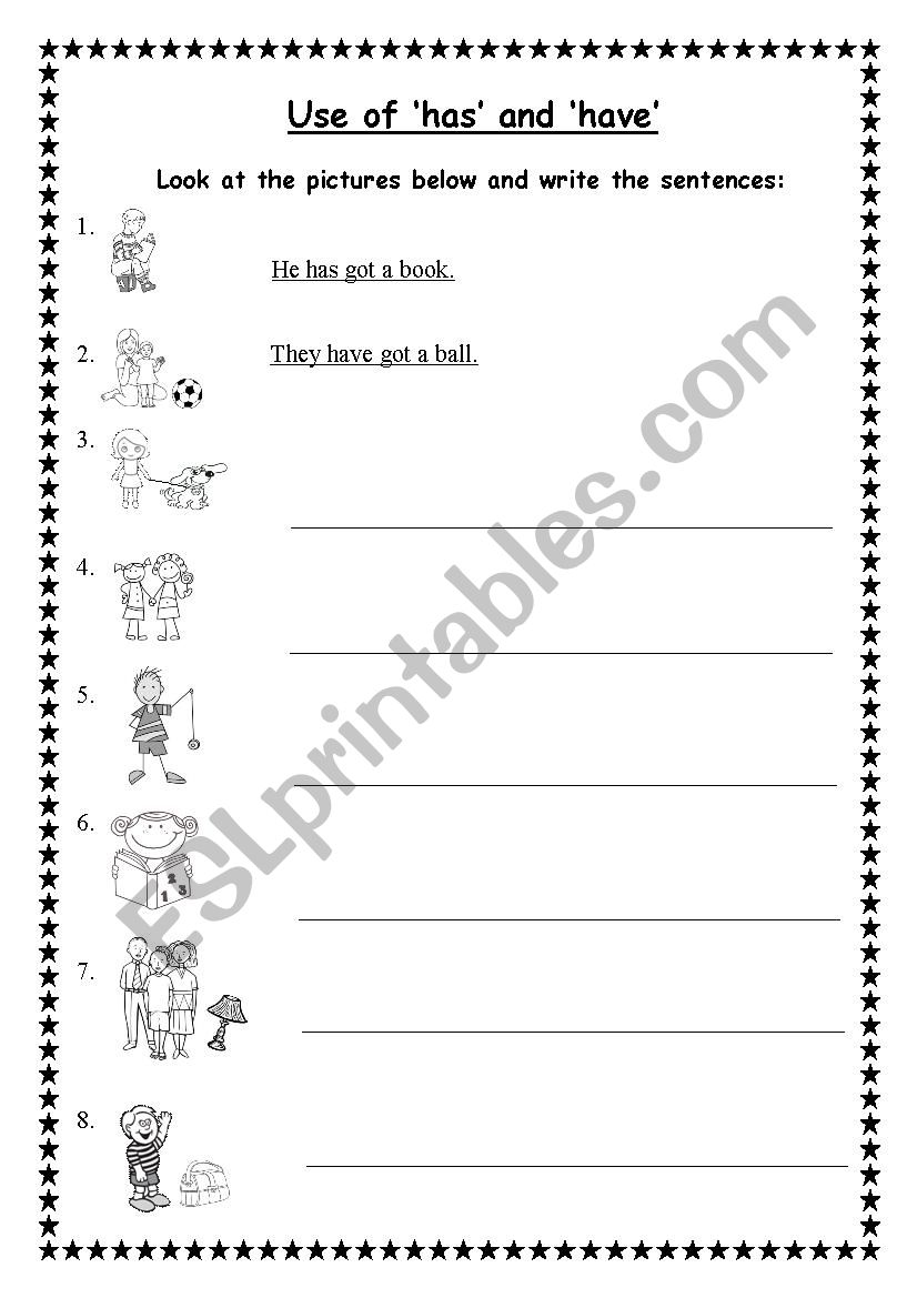 Use of has and have worksheet