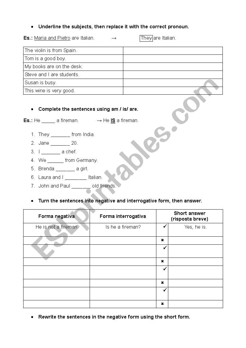 the verb to be worksheet