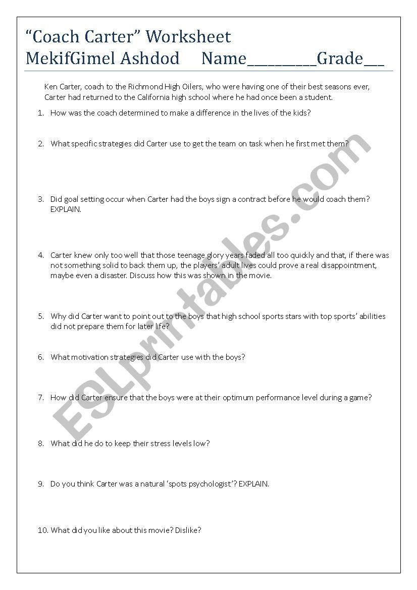 Coach Carter worksheet
