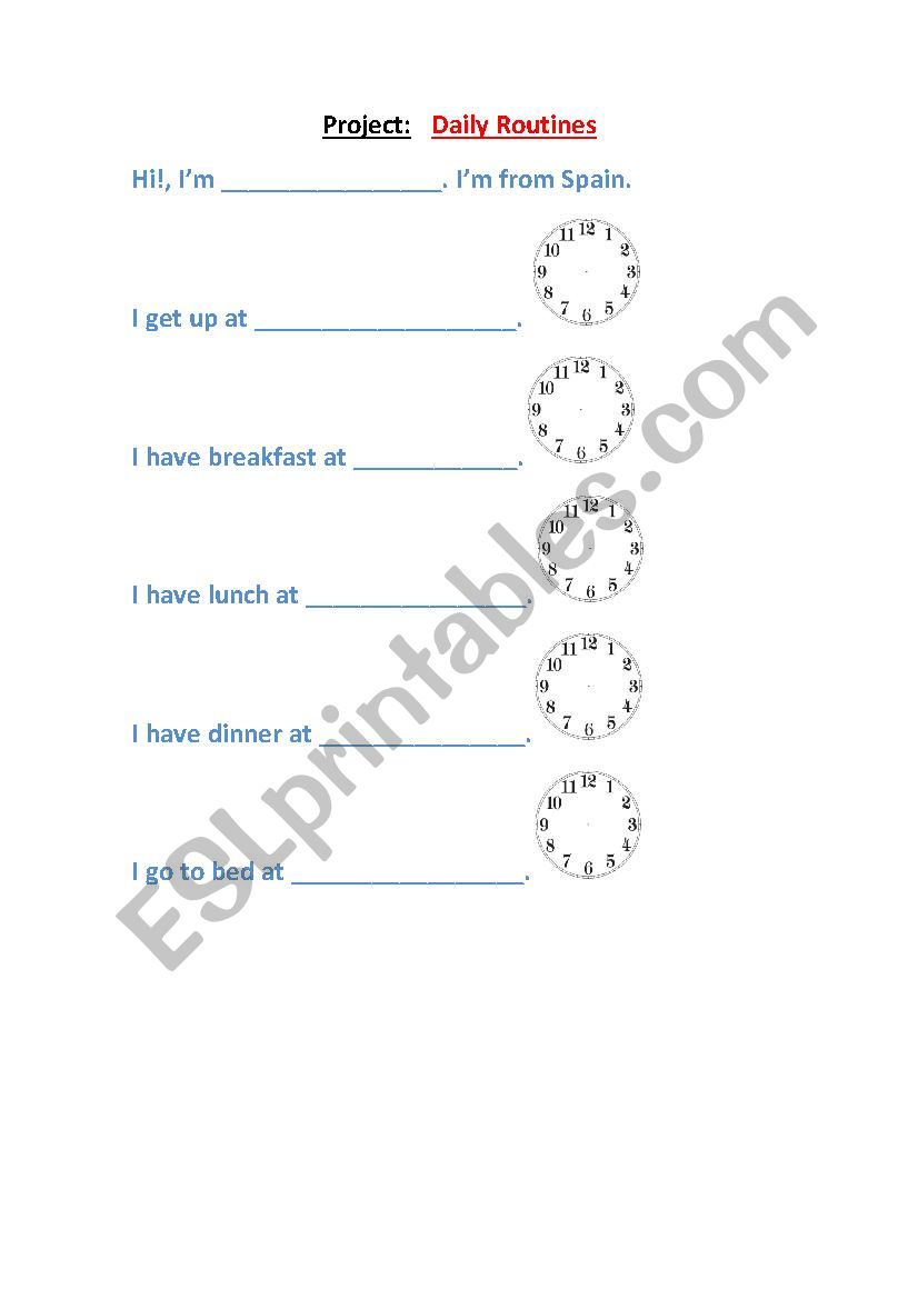 Project:   Daily Routines worksheet