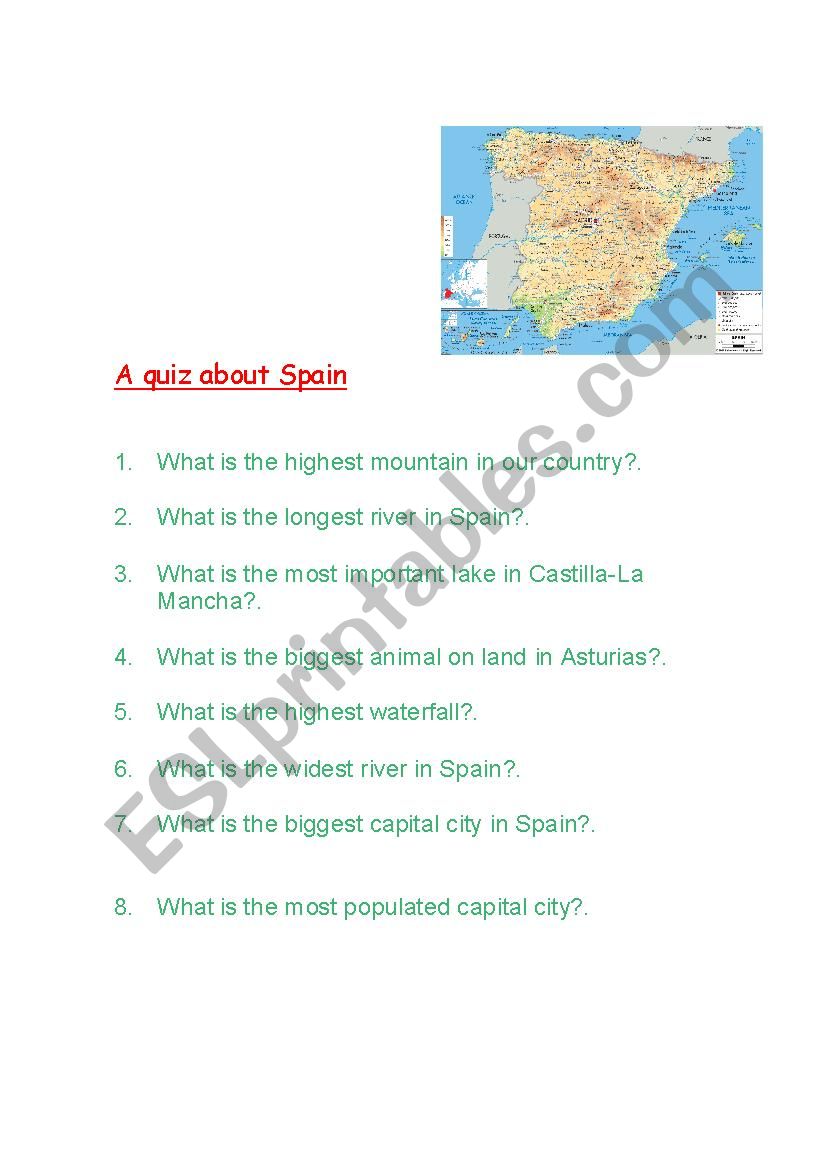 A Quiz about Spain worksheet