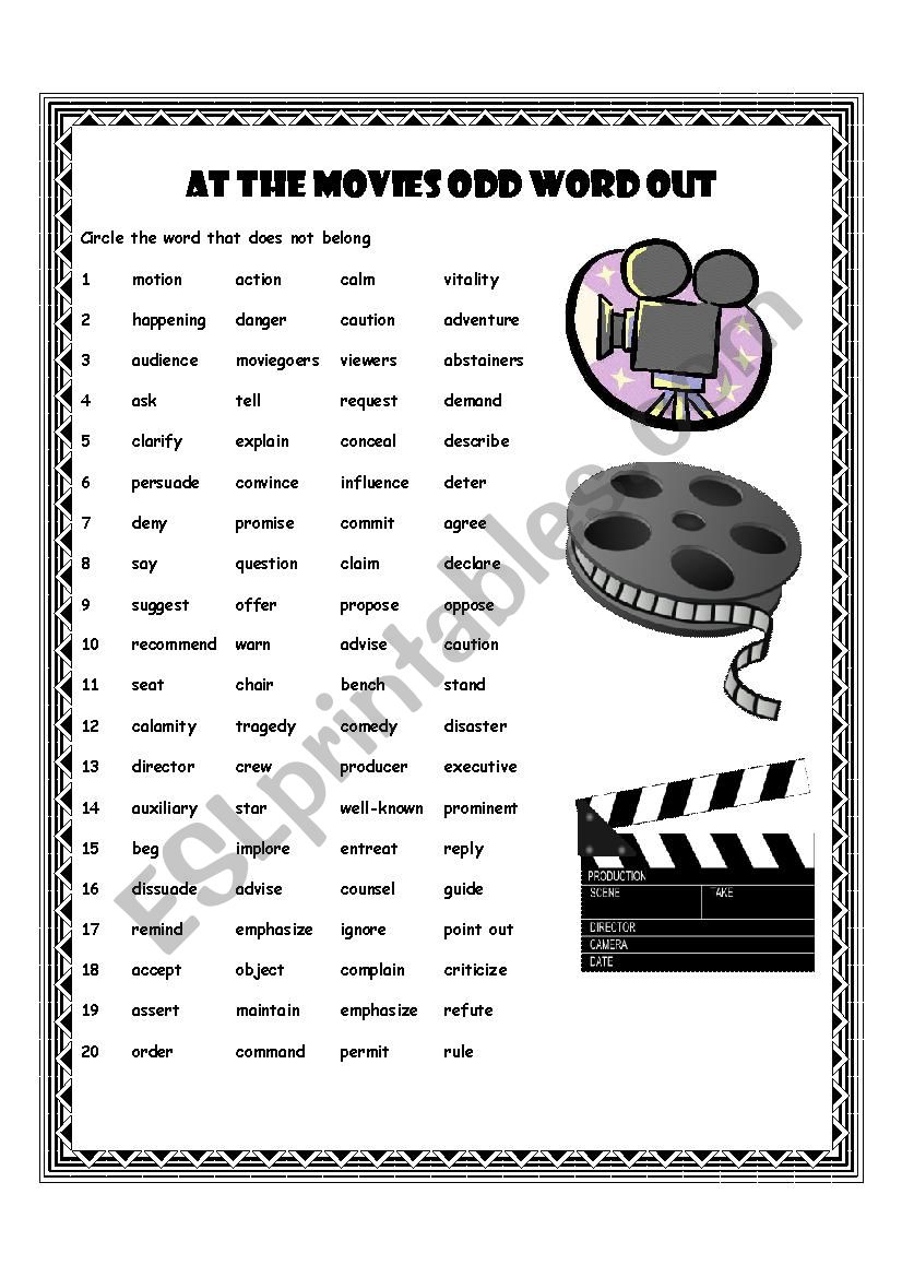 At the Movies Odd Word Out worksheet