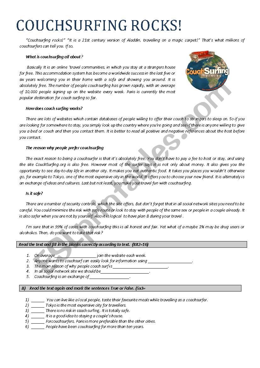 couchsurfing rocks! worksheet