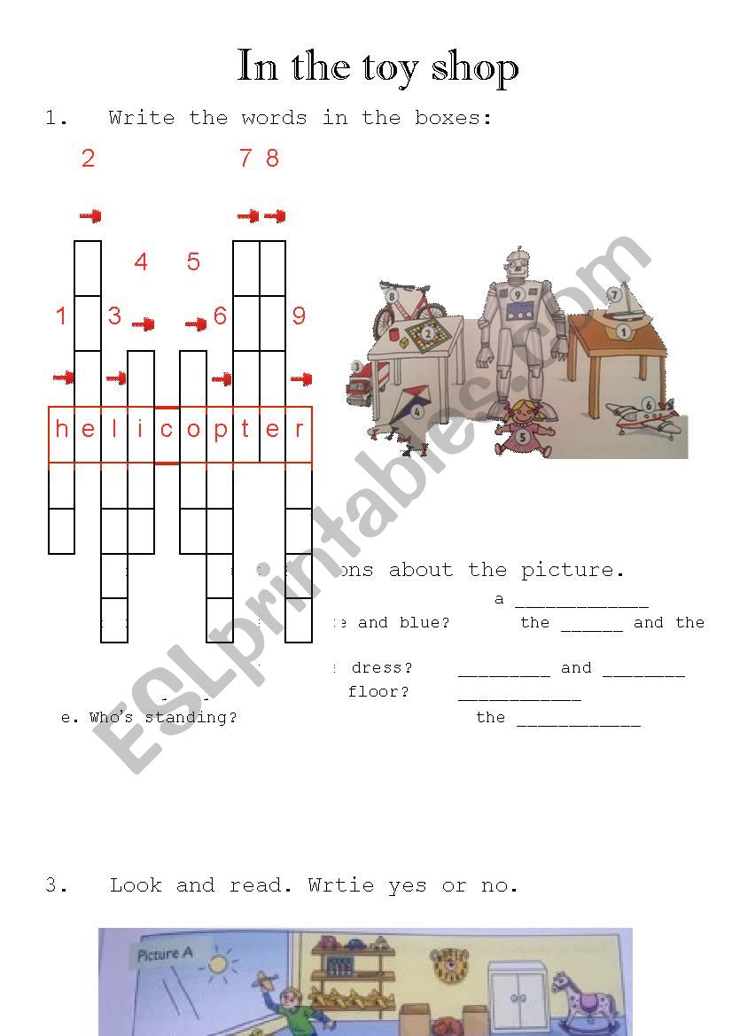 In the toy shop worksheet