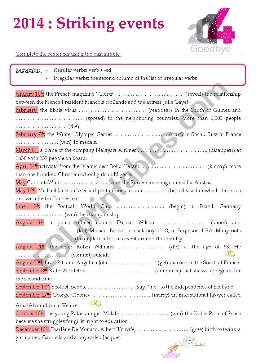 2014: Striking events worksheet