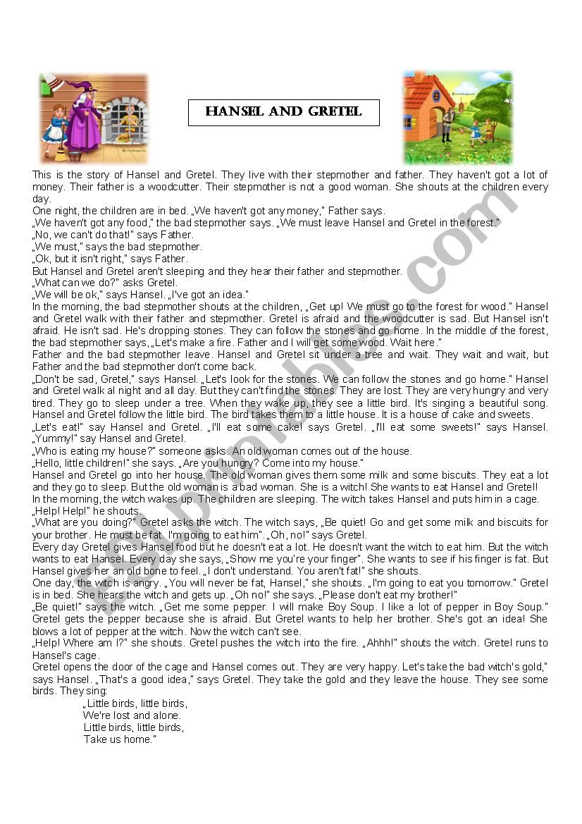 Hansel & Gretel  worksheet