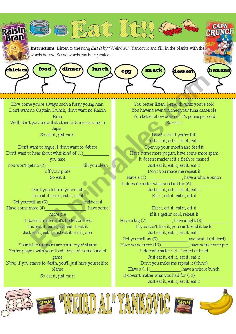 Eat it! worksheet