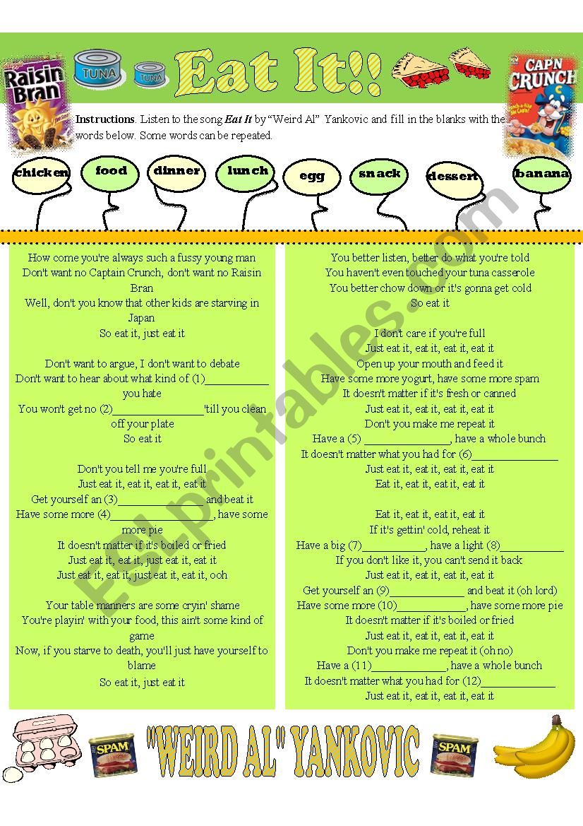 Eat it! worksheet