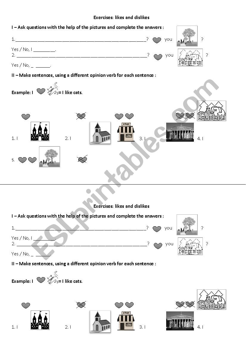 likes and dislikes exercises worksheet