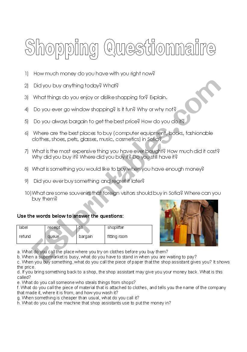 Shopping worksheet