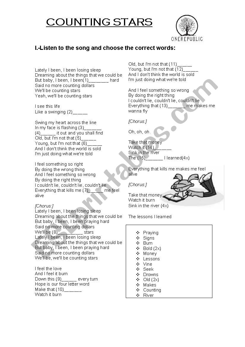 Song: Counting Stars worksheet