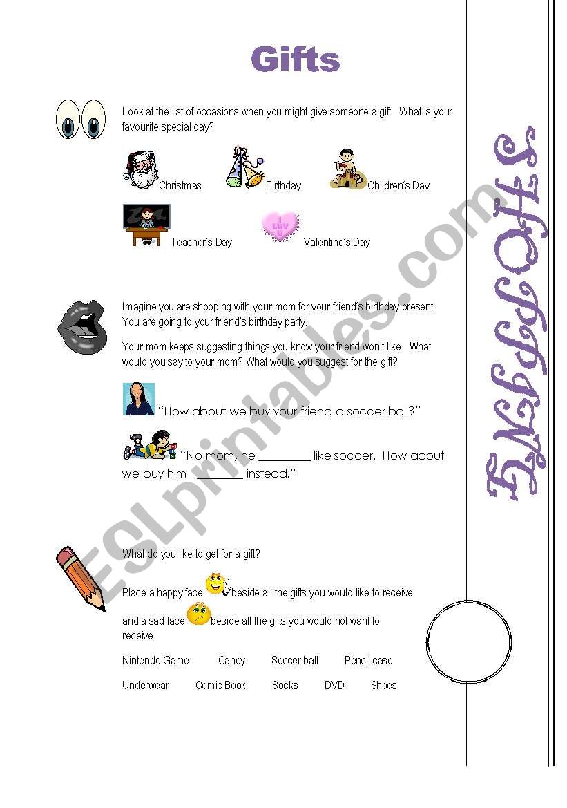 Buying Gifts worksheet