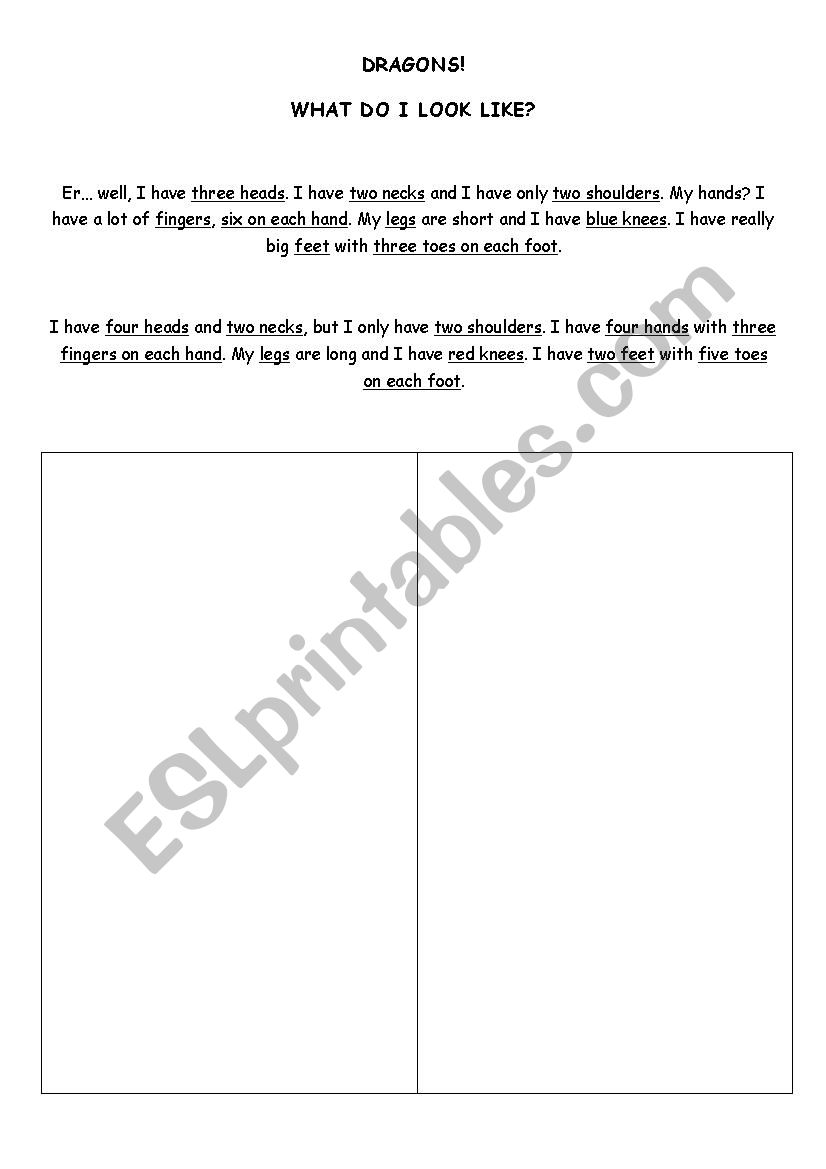 Dragon Description worksheet