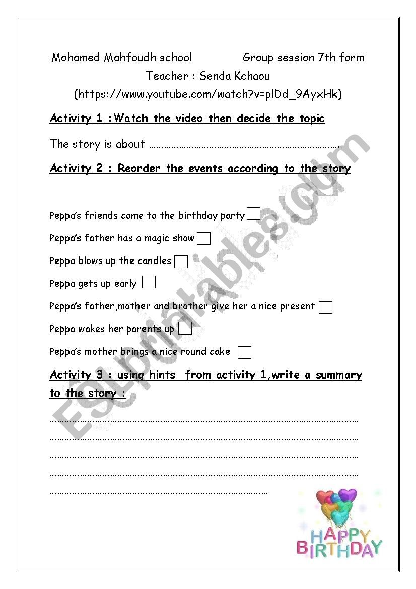 happy birthday group session worksheet