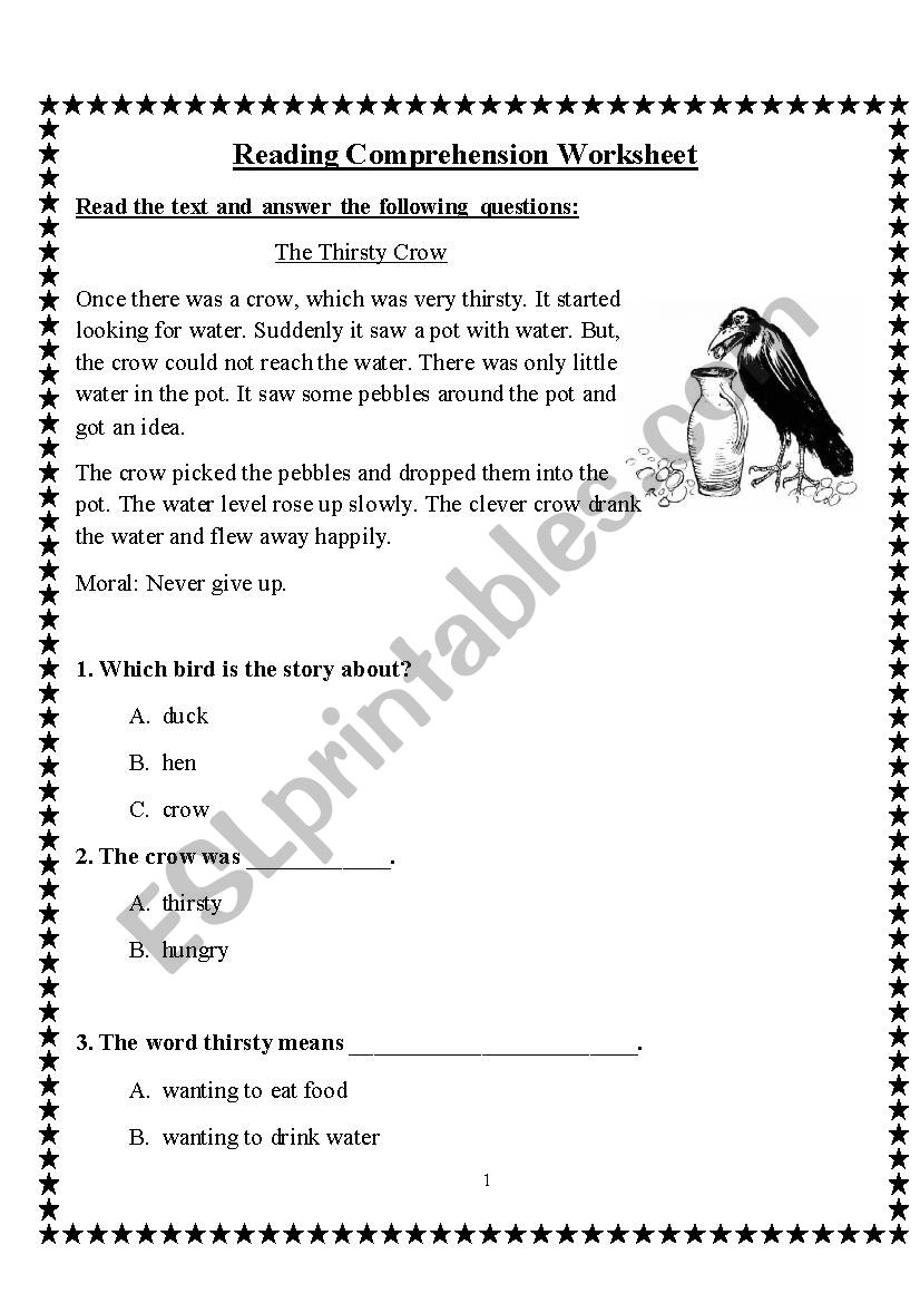 Reading Comprehension - Fable worksheet