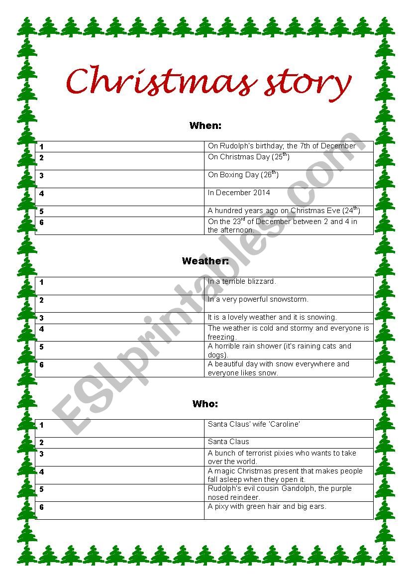 Write a Christmas story worksheet