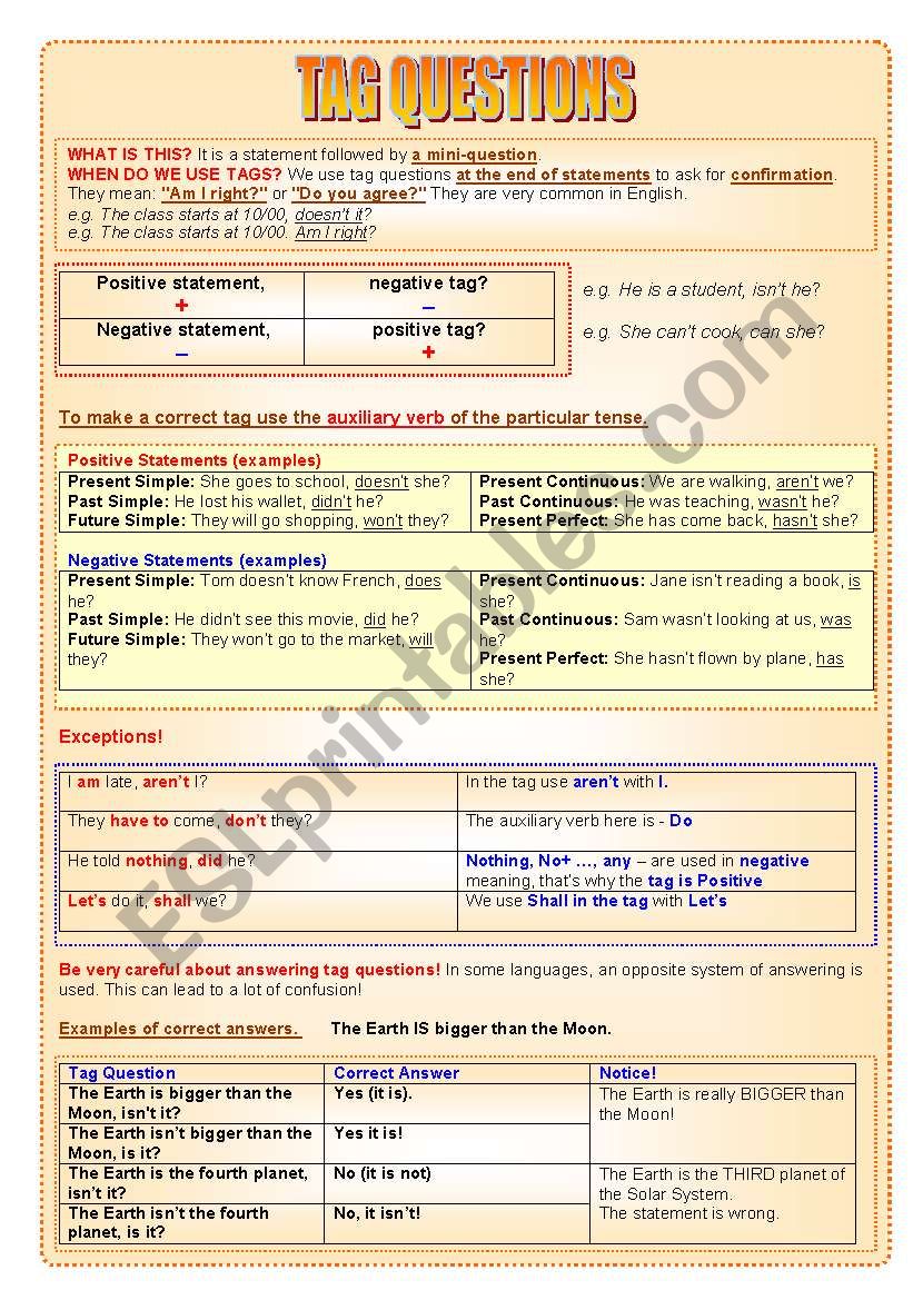 Tag Questions worksheet