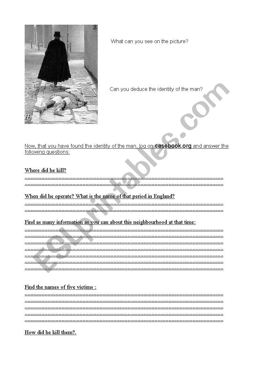 JACK THE RIPPER worksheet