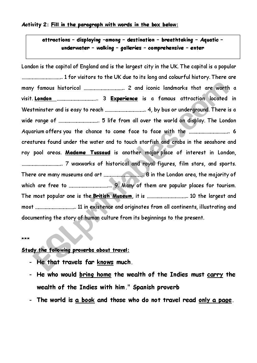 London Attractions - Language activity