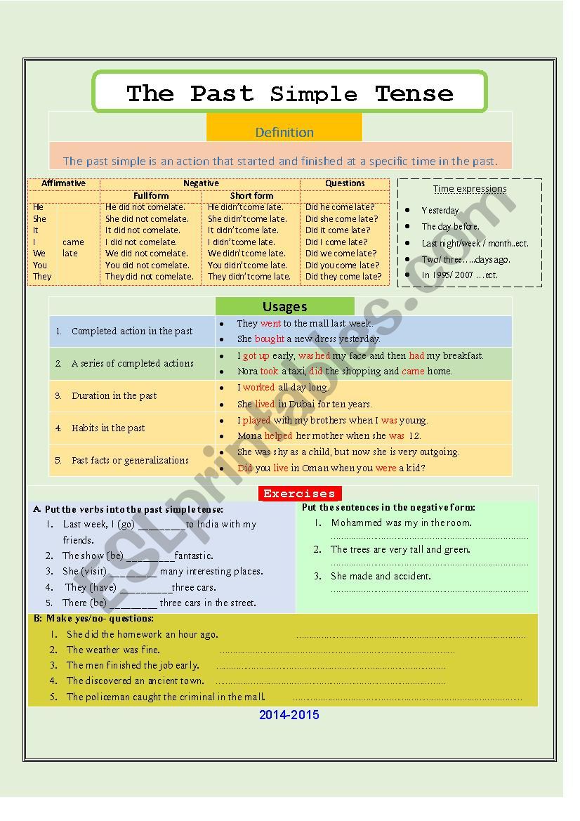 The past simple tense worksheet