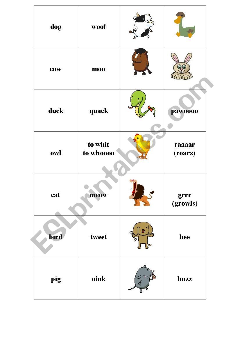 Sounds of the animals worksheet