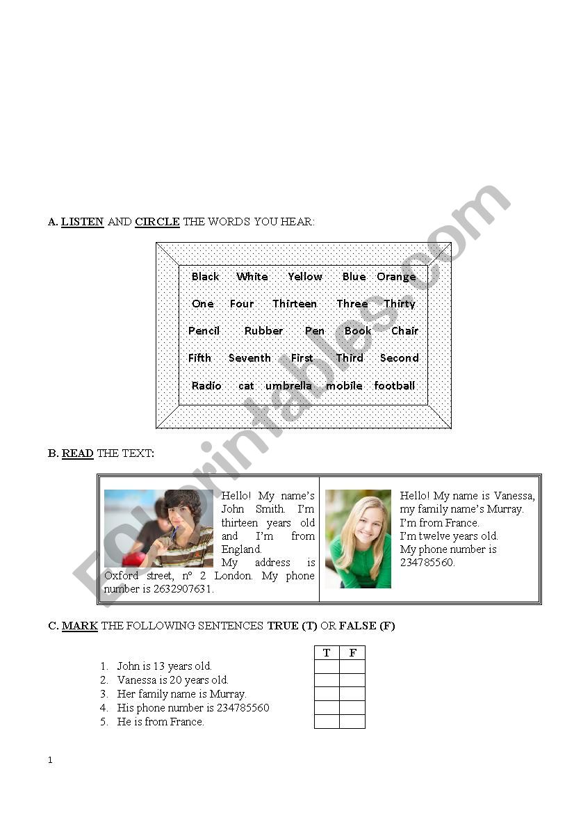test worksheet