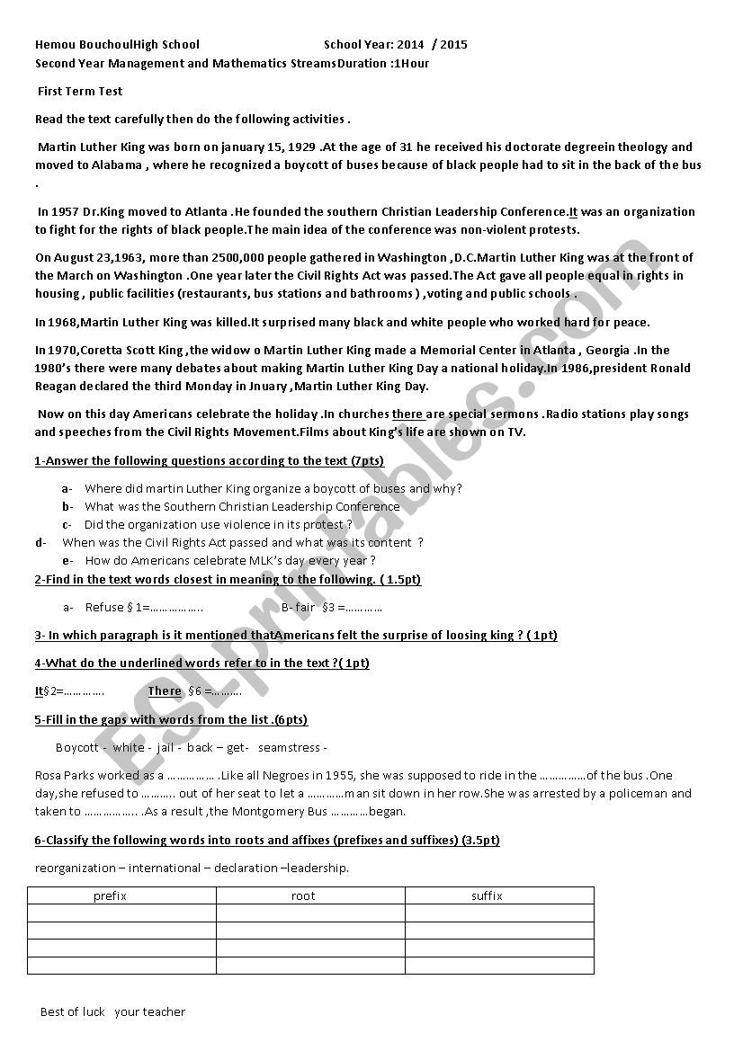 English Test worksheet