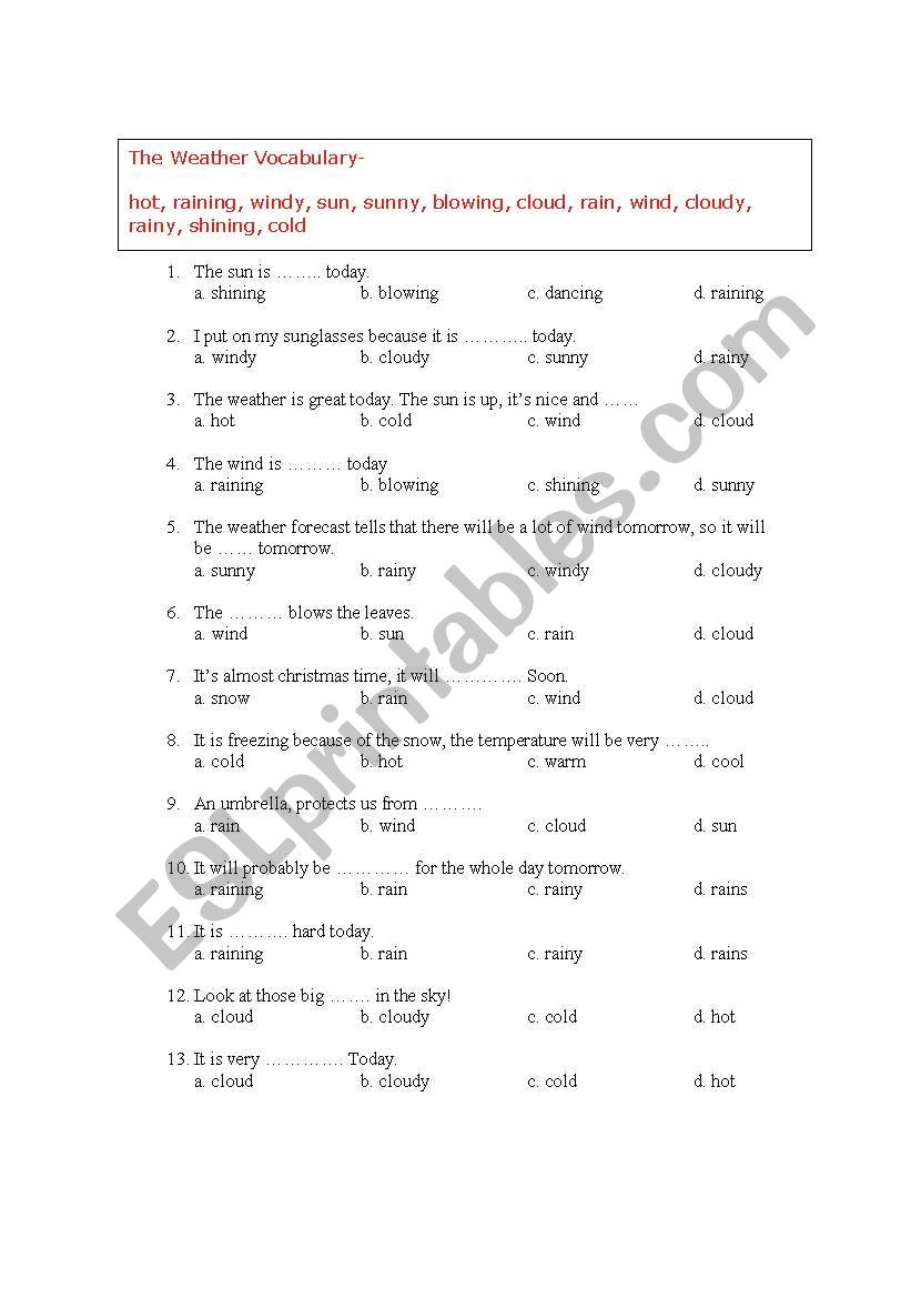 simple weather worksheet worksheet