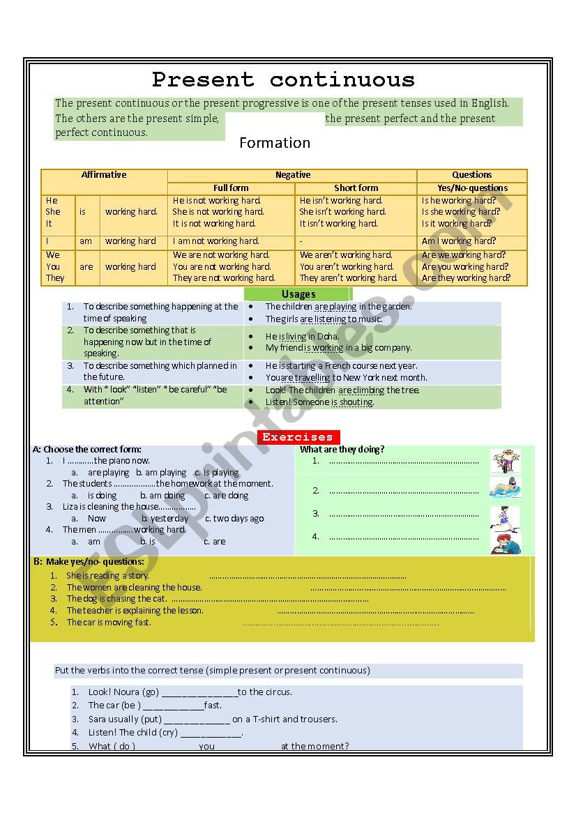 Present continuous tense worksheet
