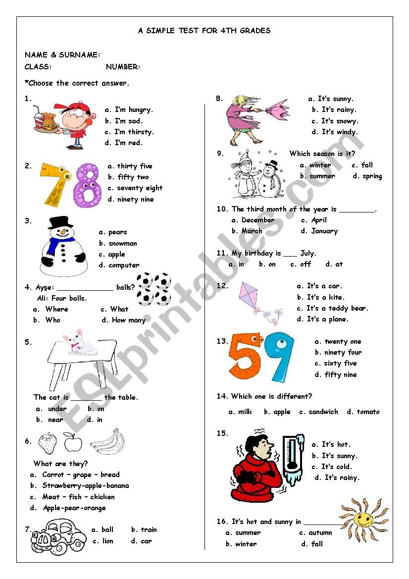a simple test for kids worksheet