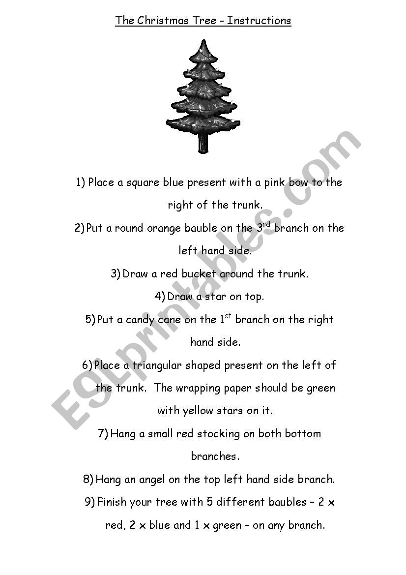 CHRISTMAS TREE INSTRUCTIONS worksheet