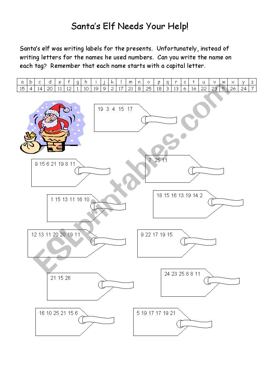 SANTA LABELS worksheet