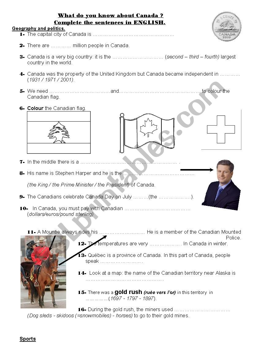 canada worksheet