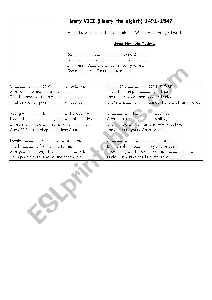 Terrible Tudors Henry VIII worksheet