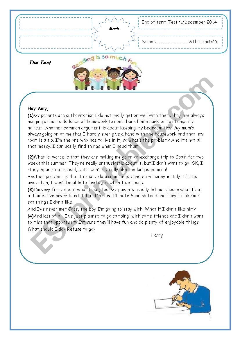 End of term1 test worksheet