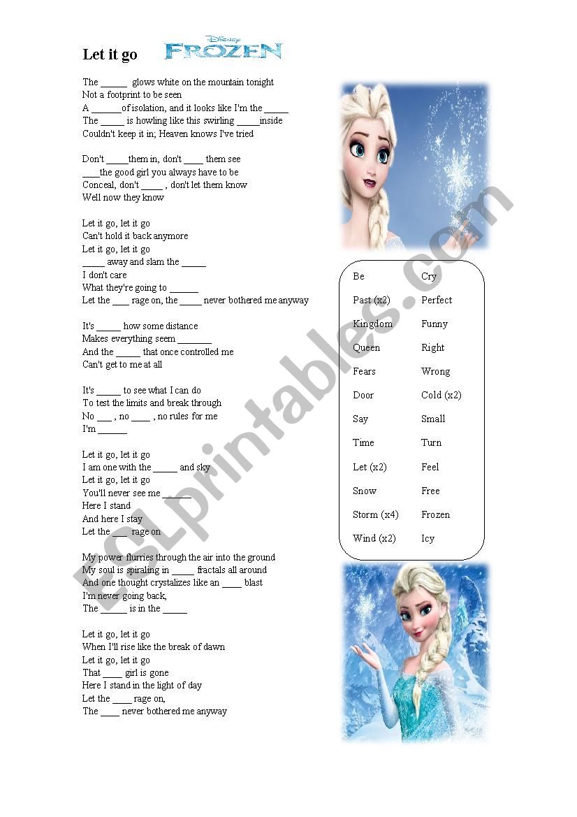 Let it go song blank sheet worksheet