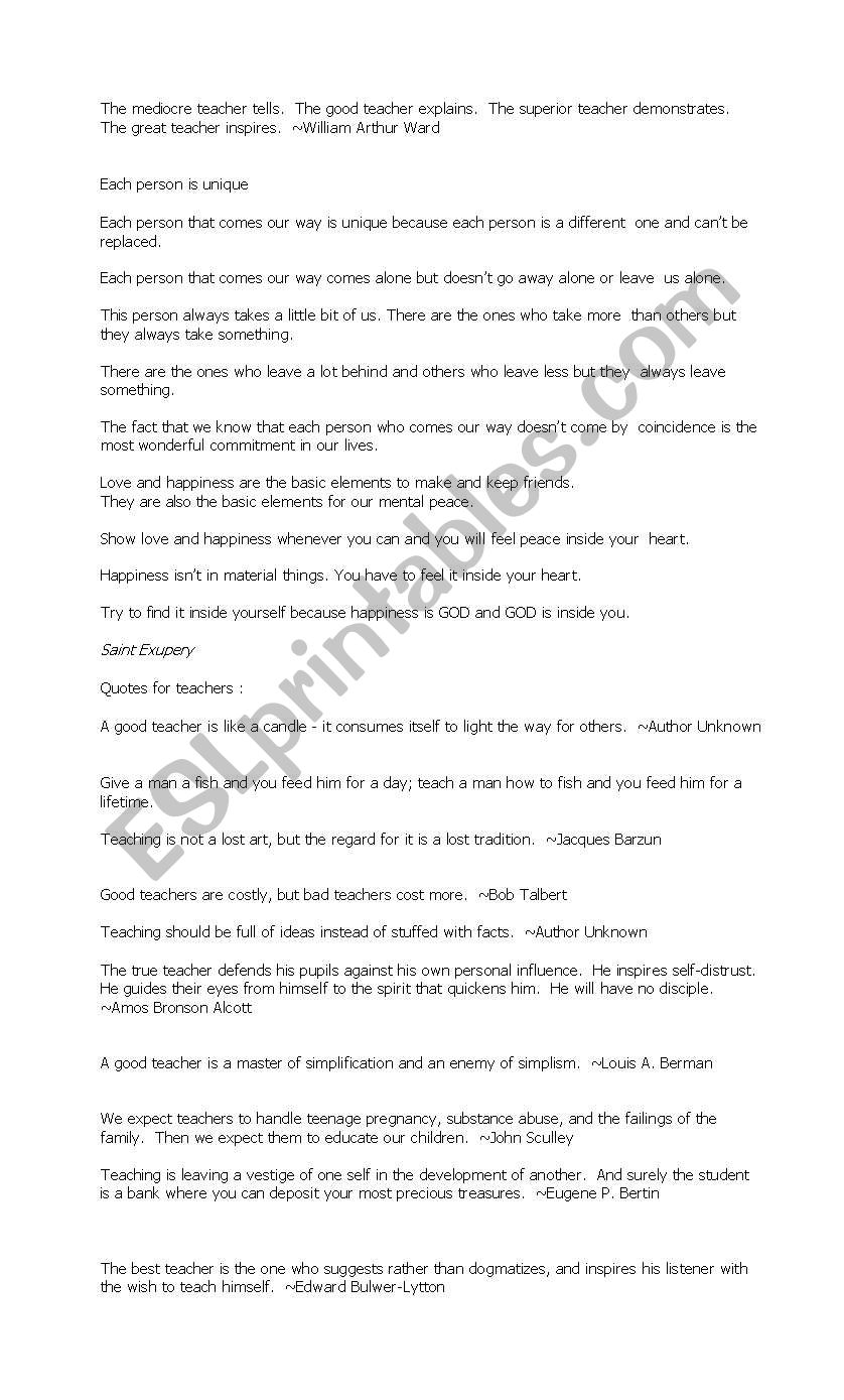 Quotes for teachersday worksheet