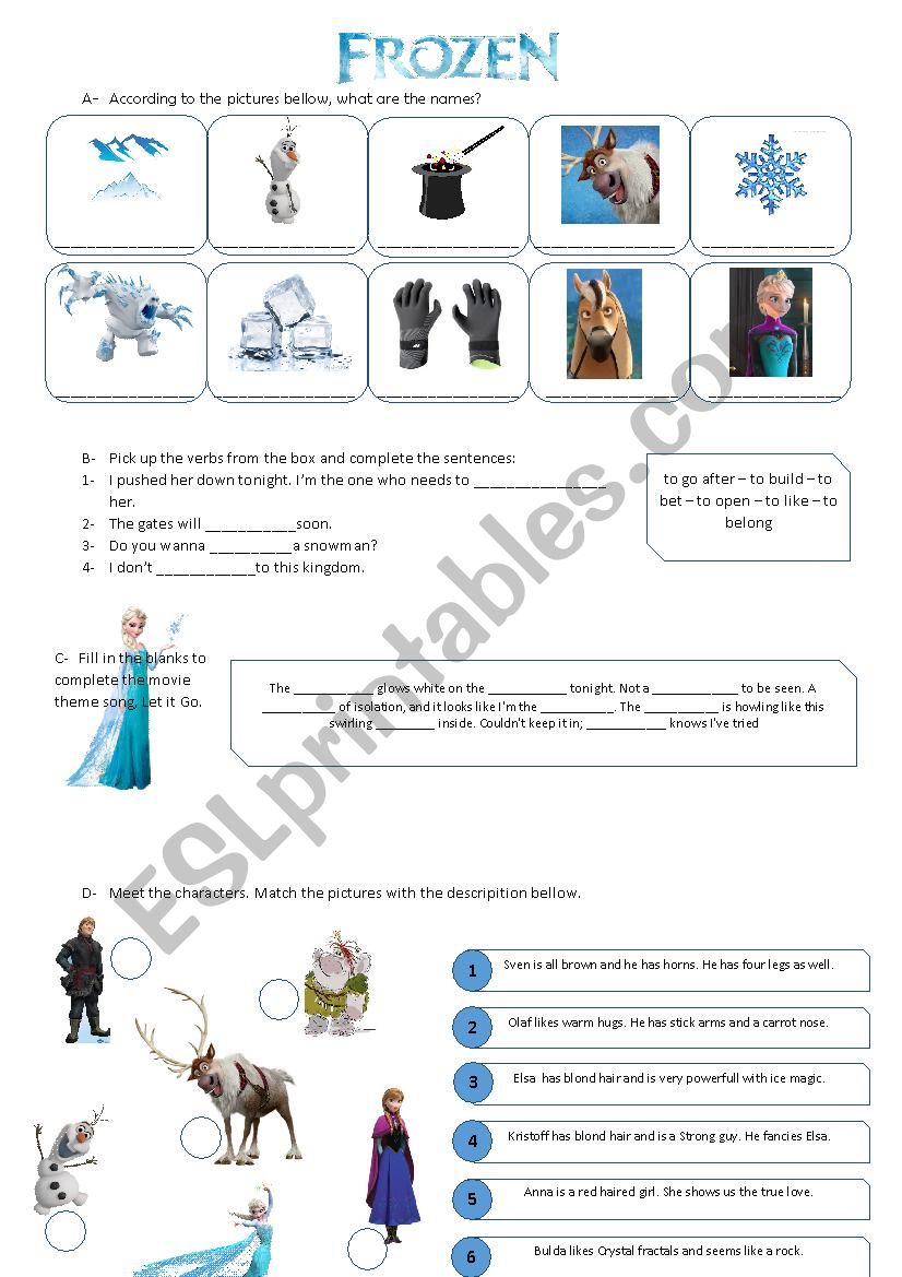 movie Frozen vocabulary worksheet