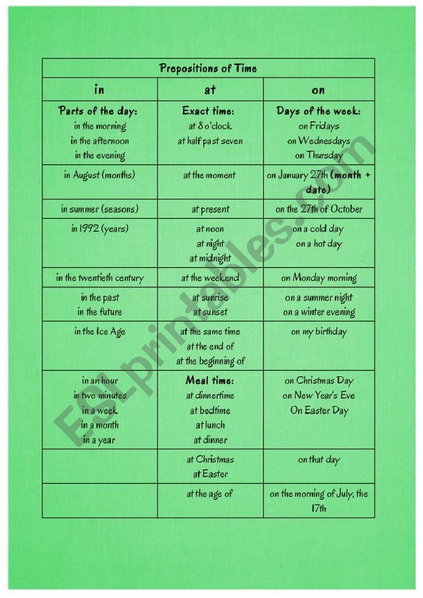 Prepositions of time  worksheet