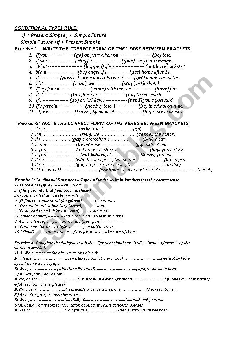 conditional type 1  worksheet