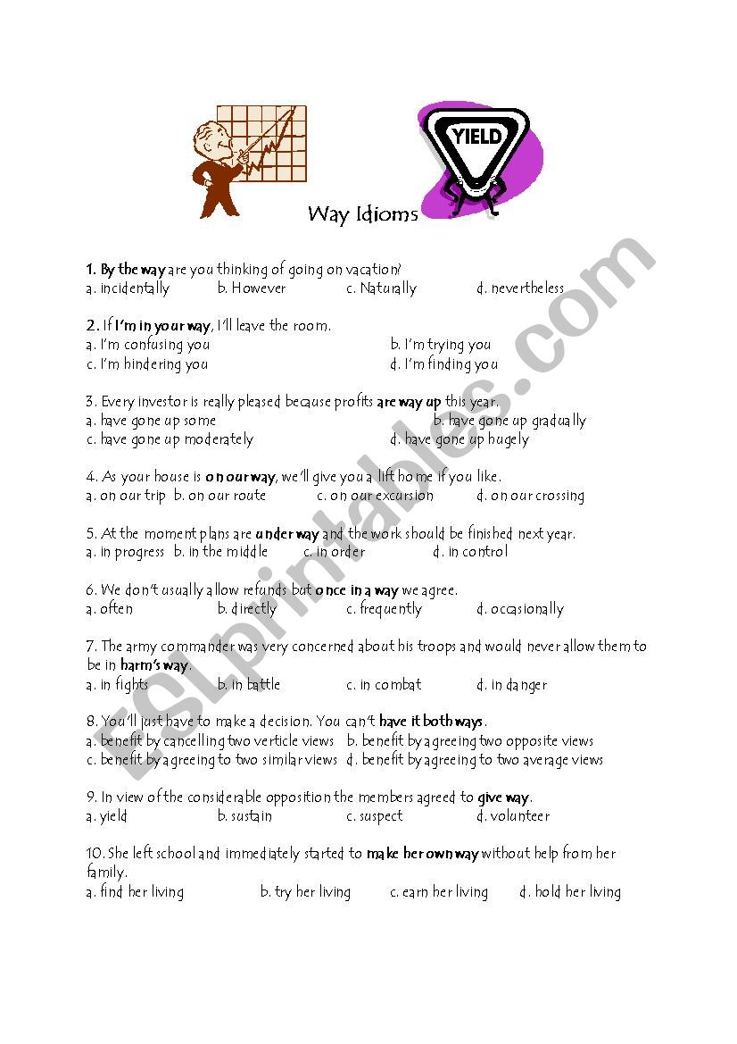 Idioms Using: Way worksheet