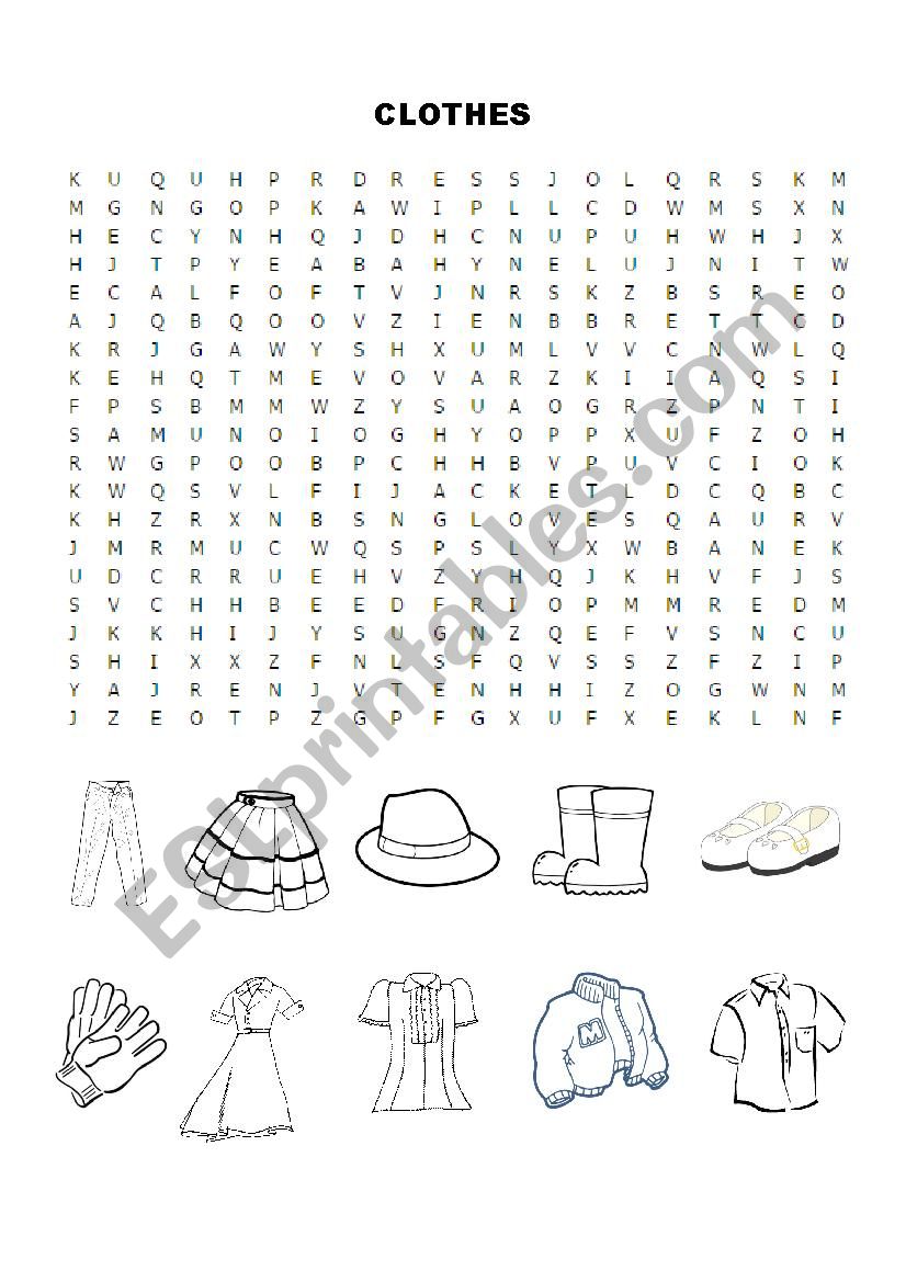 Clothes - Wordsearch worksheet
