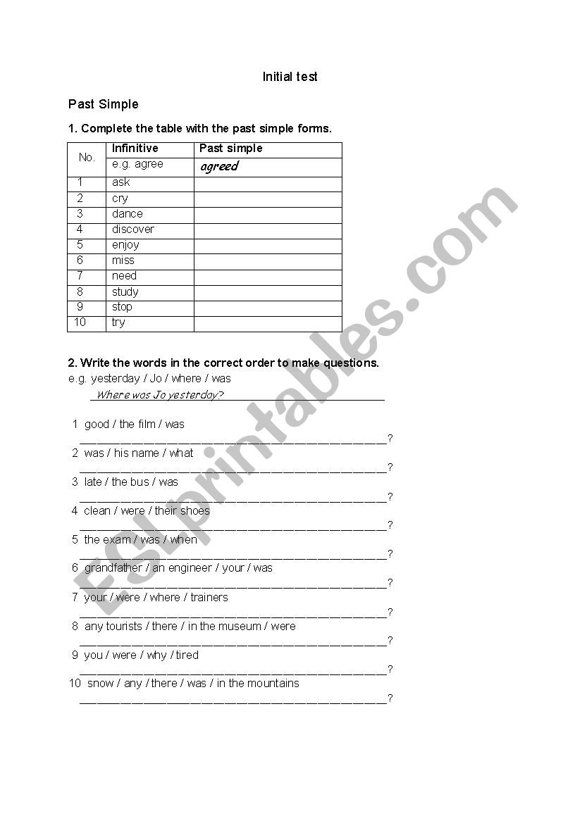 Past Simple exercises worksheet